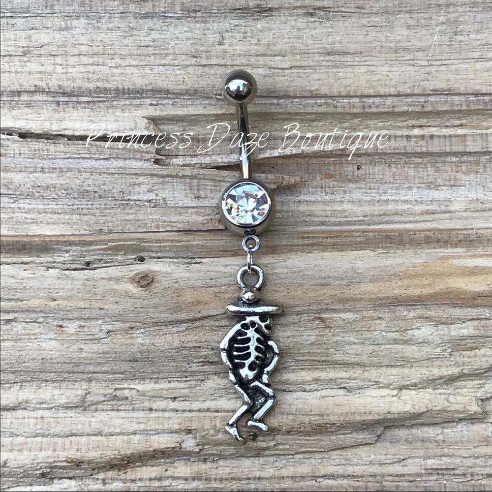 Silver Skeleton Belly Button Ring